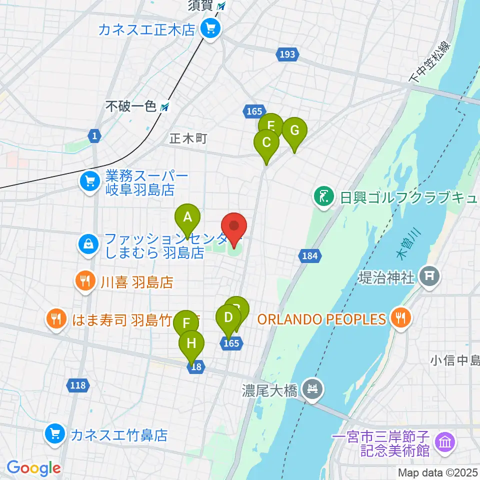 はしま清流スタジアム周辺のファミレス・ファーストフード一覧地図