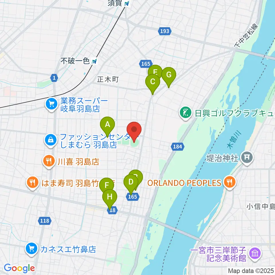 はしま清流スタジアム周辺のファミレス・ファーストフード一覧地図