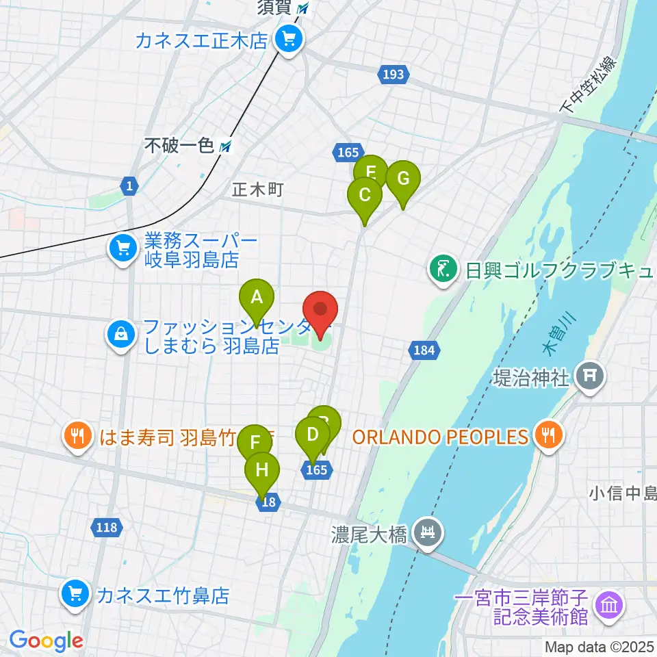 はしま清流スタジアム周辺のファミレス・ファーストフード一覧地図