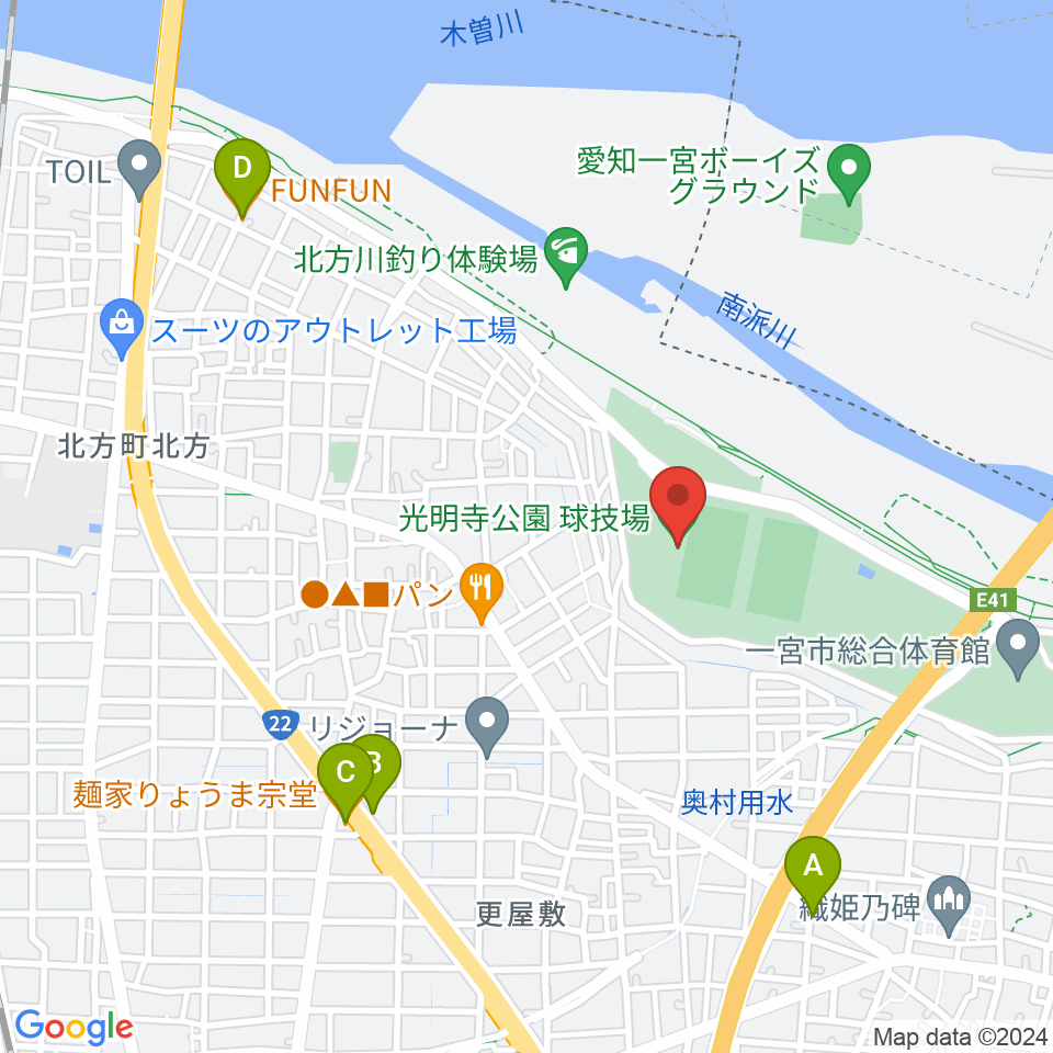 光明寺公園球技場周辺のファミレス・ファーストフード一覧地図