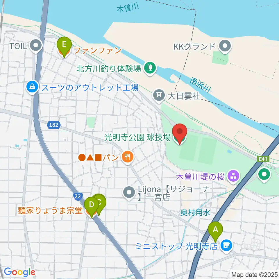 光明寺公園球技場周辺のファミレス・ファーストフード一覧地図