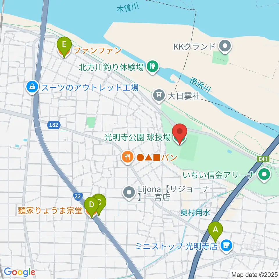 光明寺公園球技場周辺のファミレス・ファーストフード一覧地図