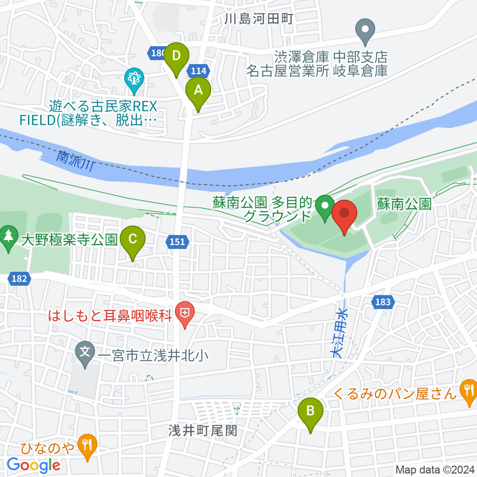 蘇南公園南野グランド周辺のファミレス・ファーストフード一覧地図