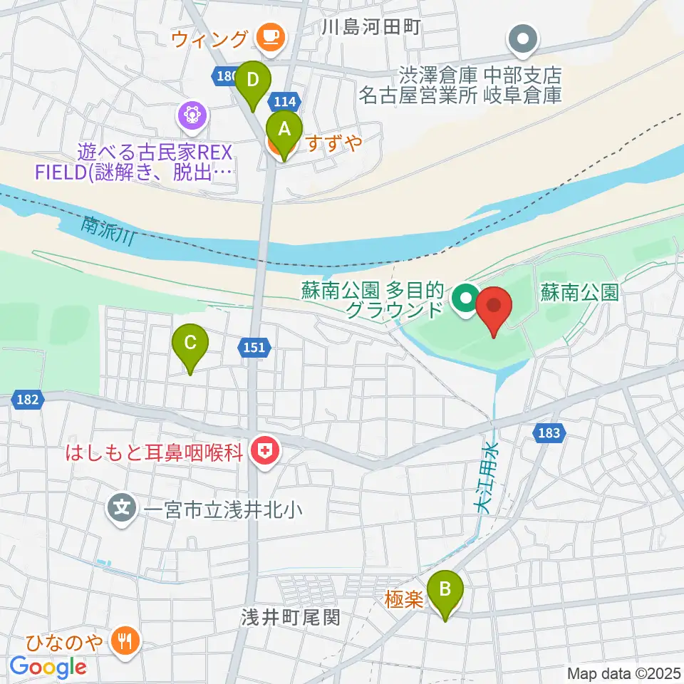 蘇南公園南野グランド周辺のファミレス・ファーストフード一覧地図