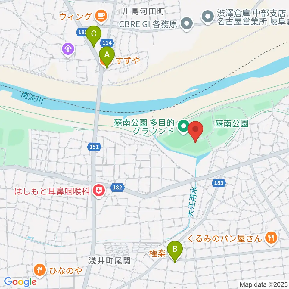蘇南公園南野グランド周辺のファミレス・ファーストフード一覧地図