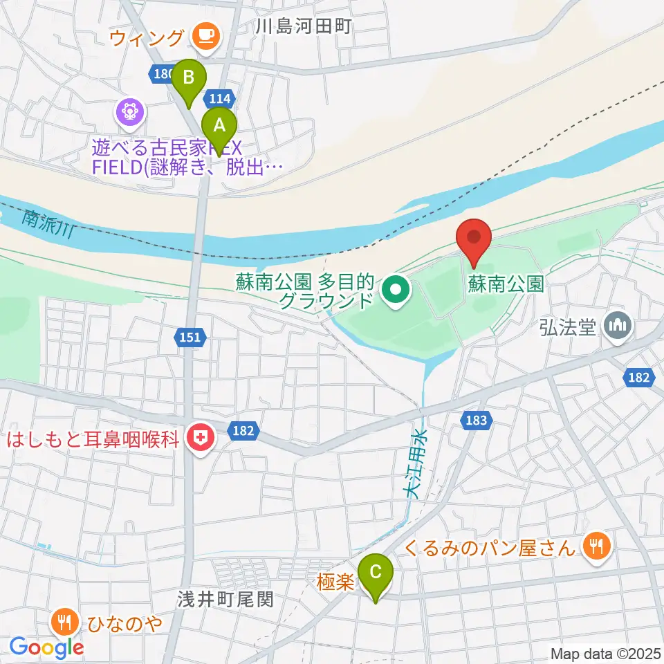 蘇南公園ソフトボール場周辺のファミレス・ファーストフード一覧地図