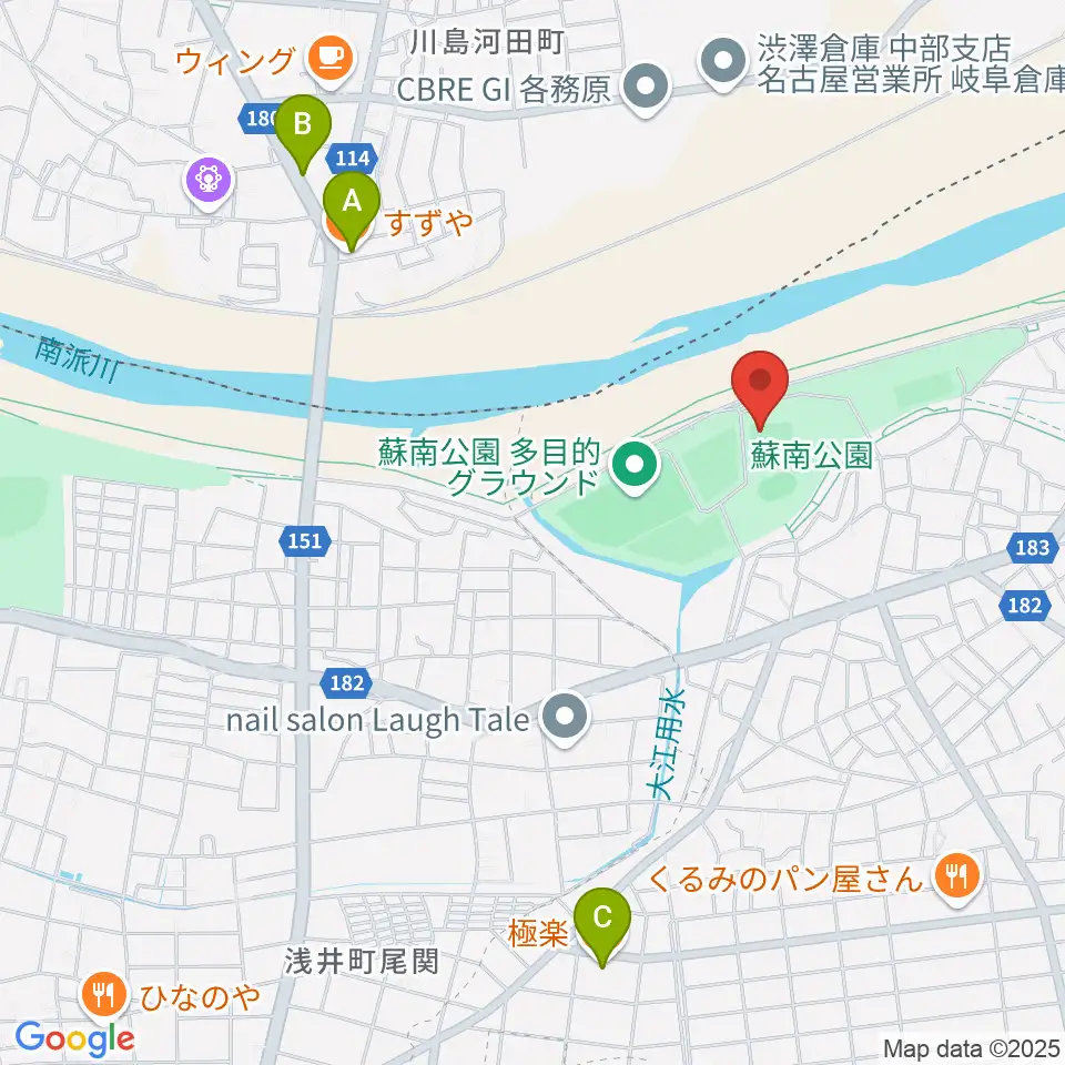蘇南公園ソフトボール場周辺のファミレス・ファーストフード一覧地図