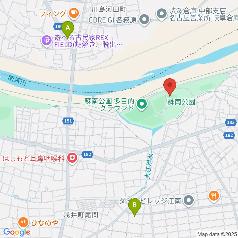 蘇南公園ソフトボール場周辺のファミレス・ファーストフード一覧地図