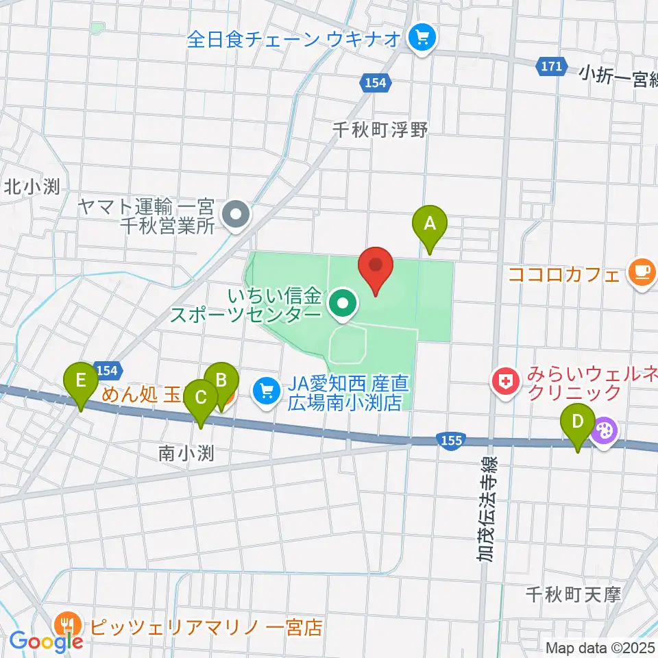 いちい信金スポーツセンター陸上競技場周辺のファミレス・ファーストフード一覧地図