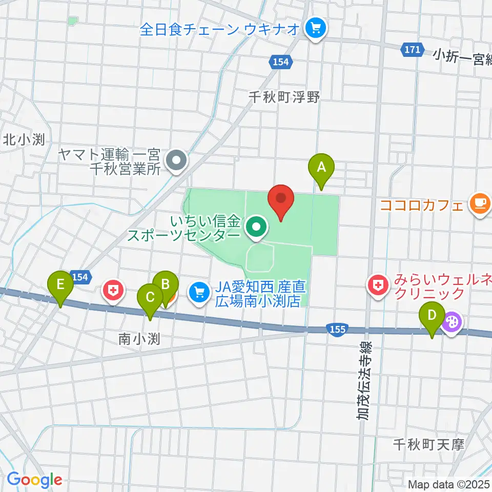 いちい信金スポーツセンター陸上競技場周辺のファミレス・ファーストフード一覧地図