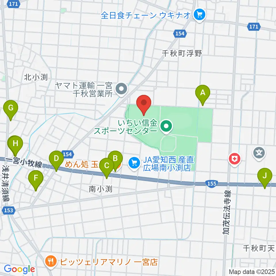 いちい信金スポーツセンター野球場周辺のファミレス・ファーストフード一覧地図