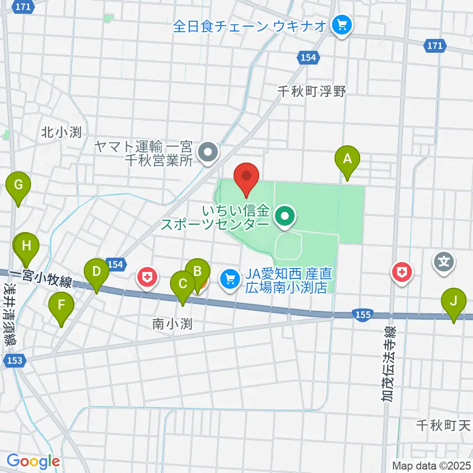 いちい信金スポーツセンター野球場周辺のファミレス・ファーストフード一覧地図