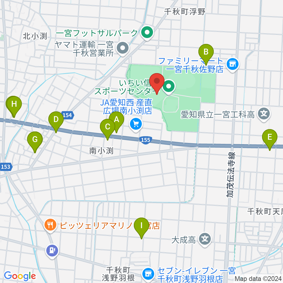 いちい信金スポーツセンターサッカー場周辺のファミレス・ファーストフード一覧地図