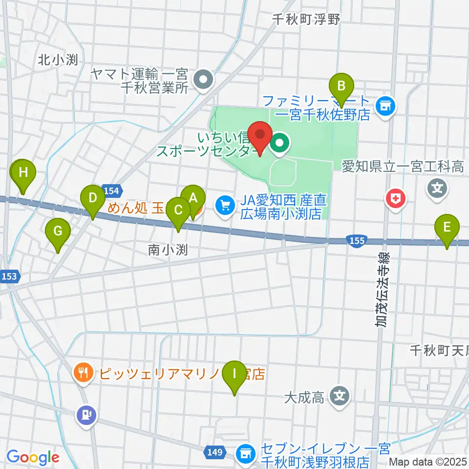 いちい信金スポーツセンターサッカー場周辺のファミレス・ファーストフード一覧地図