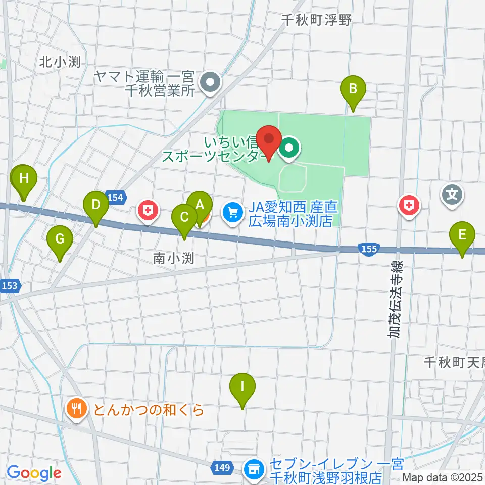 いちい信金スポーツセンターサッカー場周辺のファミレス・ファーストフード一覧地図