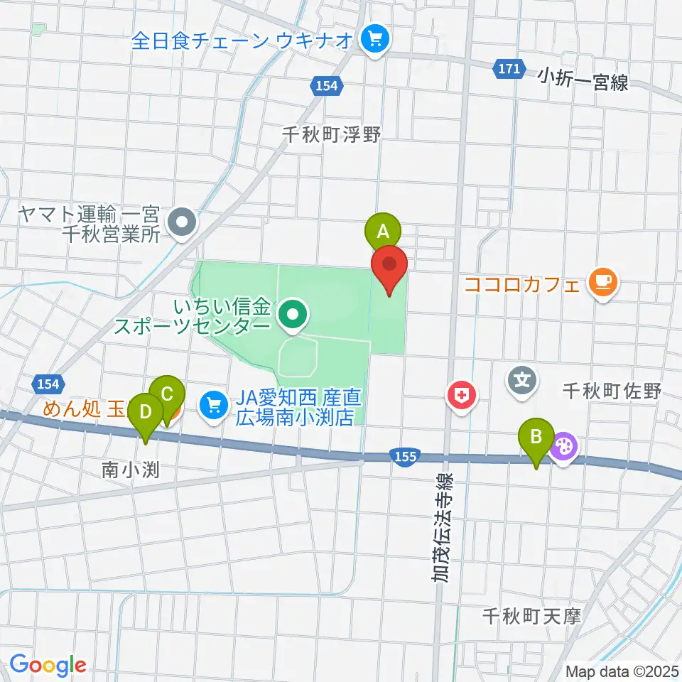 いちい信金スポーツセンター多目的競技場周辺のファミレス・ファーストフード一覧地図