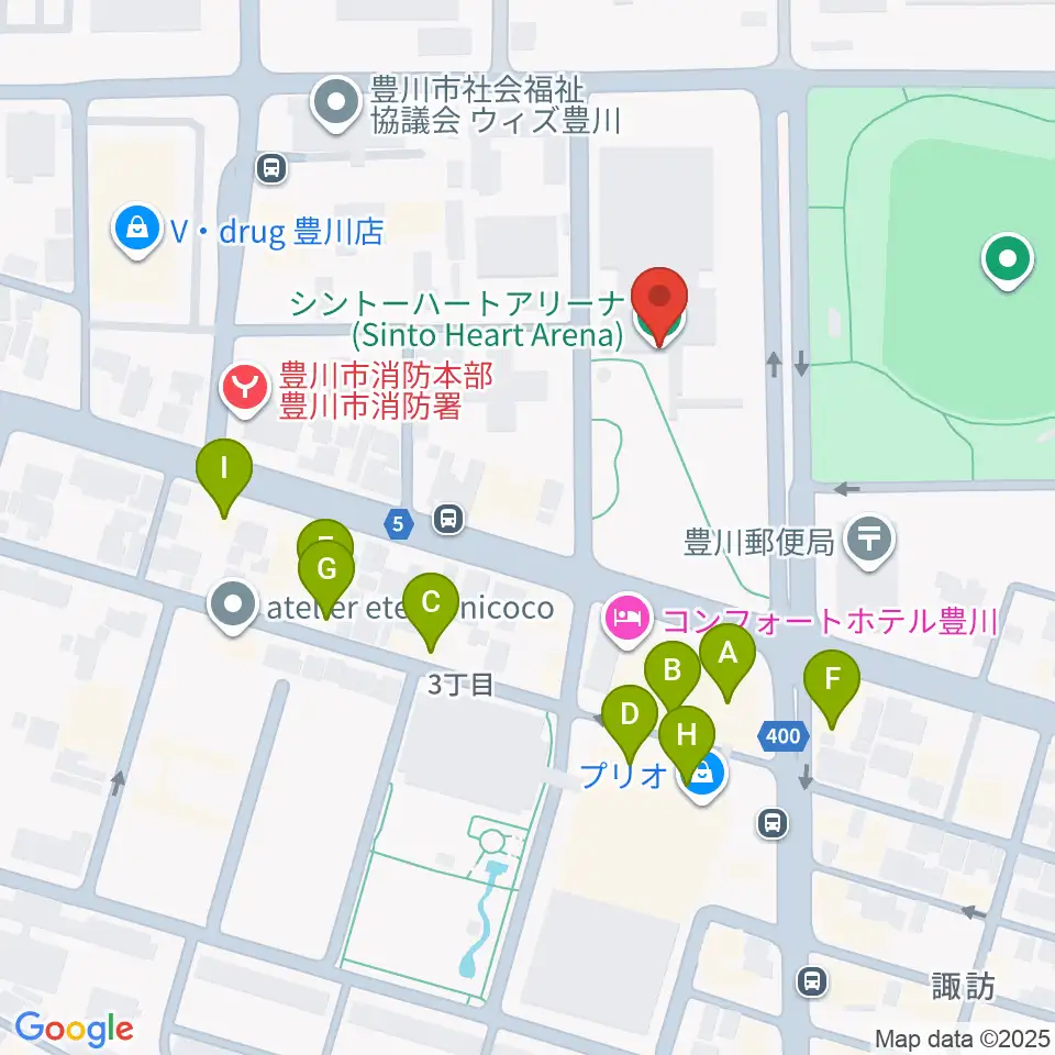 シントー ハート アリーナ周辺のファミレス・ファーストフード一覧地図