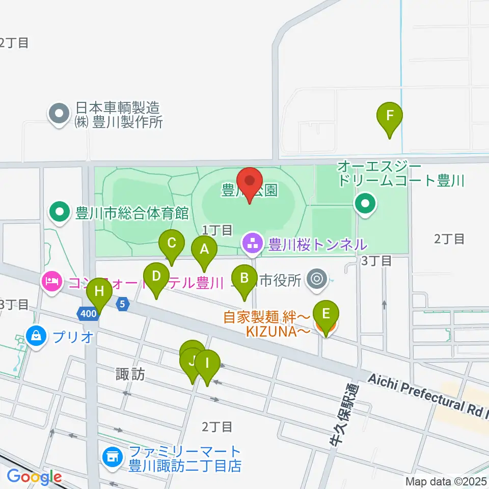 OKAKENアスリートフィールド周辺のファミレス・ファーストフード一覧地図