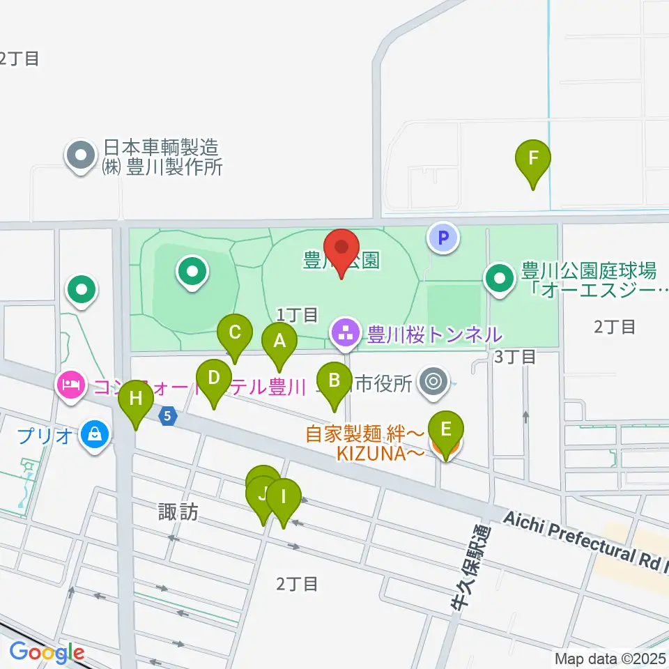 OKAKENアスリートフィールド周辺のファミレス・ファーストフード一覧地図