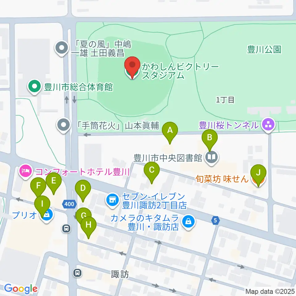 かわしんビクトリースタジアム周辺のファミレス・ファーストフード一覧地図