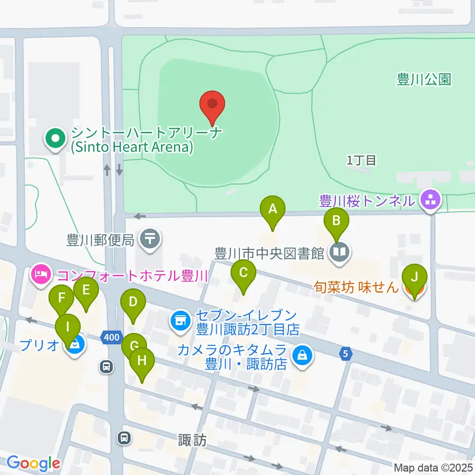 かわしんビクトリースタジアム周辺のファミレス・ファーストフード一覧地図