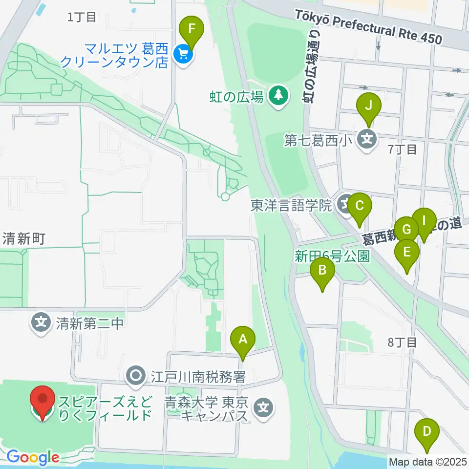 スピアーズえどりくフィールド周辺のファミレス・ファーストフード一覧地図
