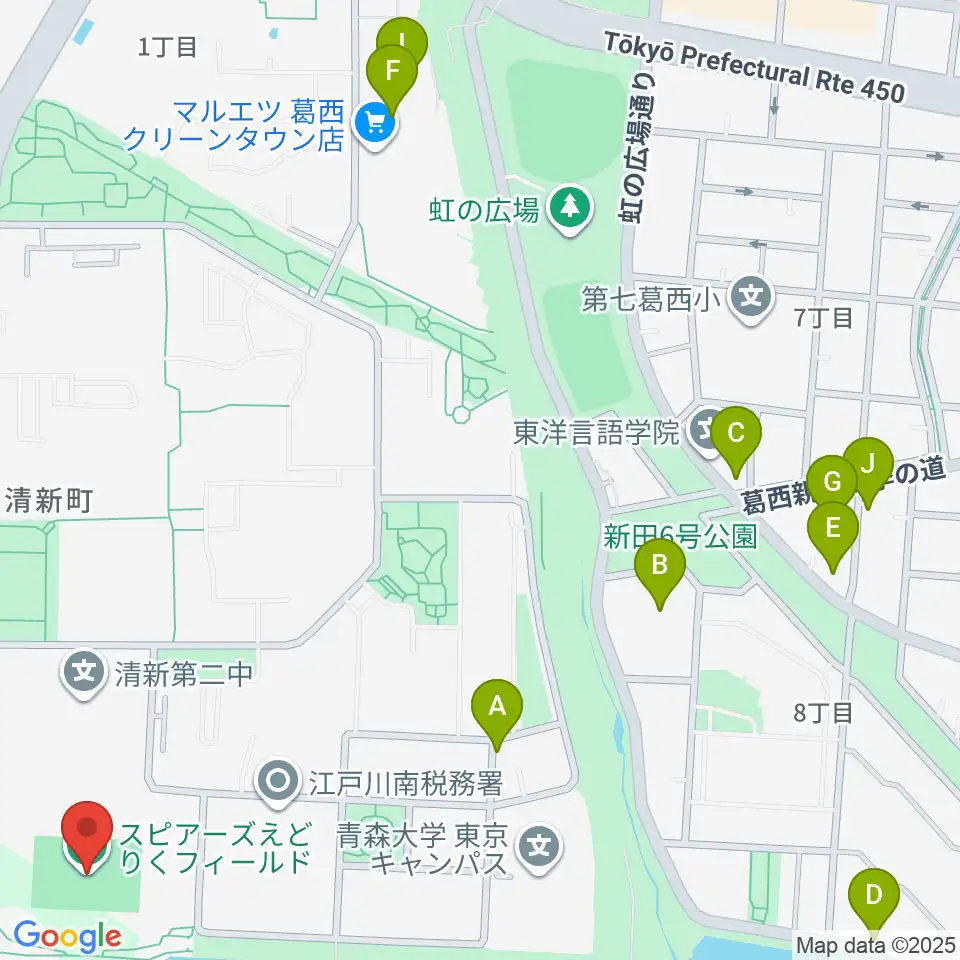 スピアーズえどりくフィールド周辺のファミレス・ファーストフード一覧地図