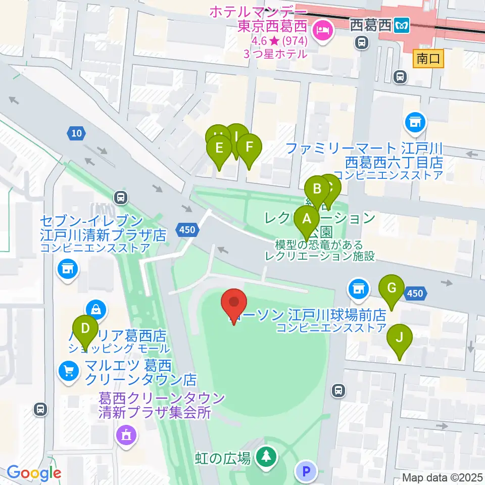 JPアセットスタジアム江戸川周辺のファミレス・ファーストフード一覧地図