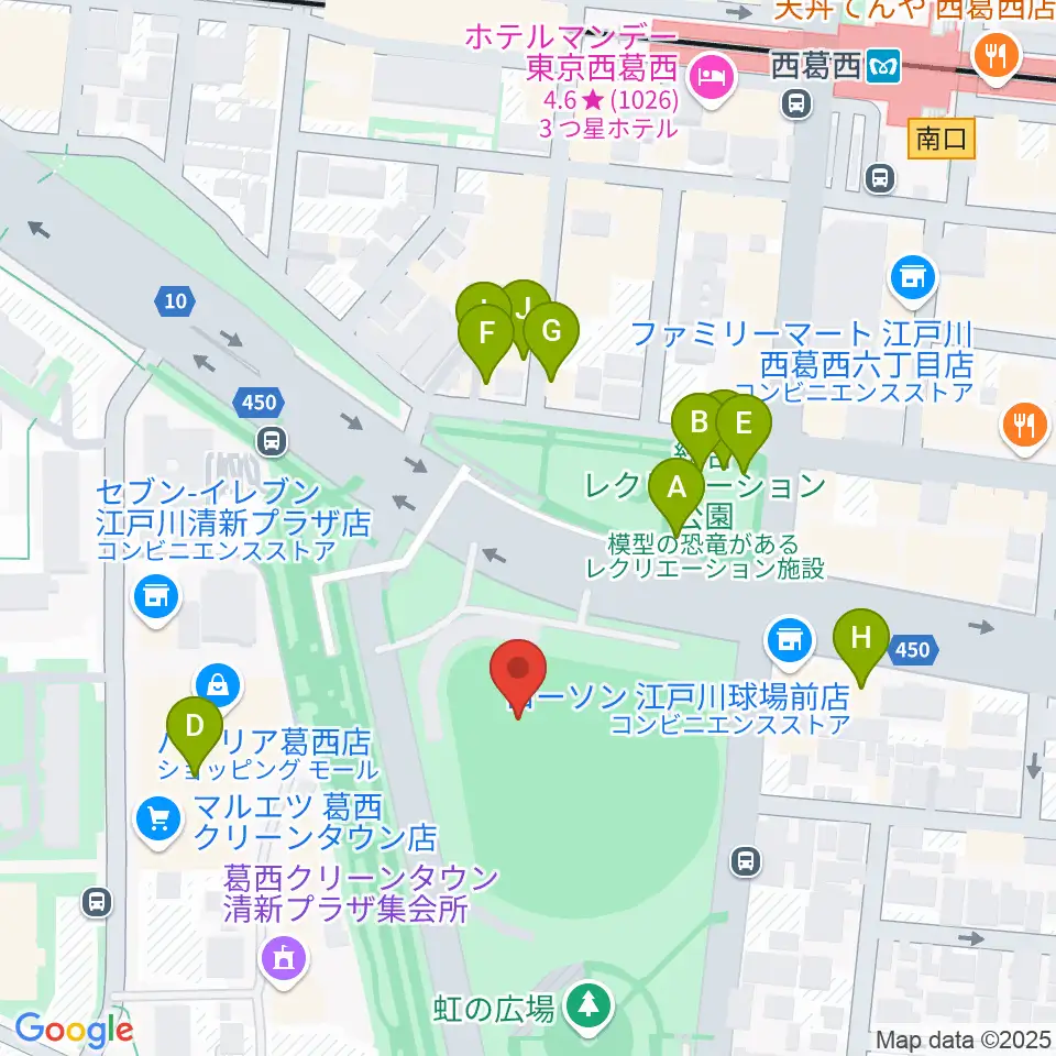 JPアセットスタジアム江戸川周辺のファミレス・ファーストフード一覧地図