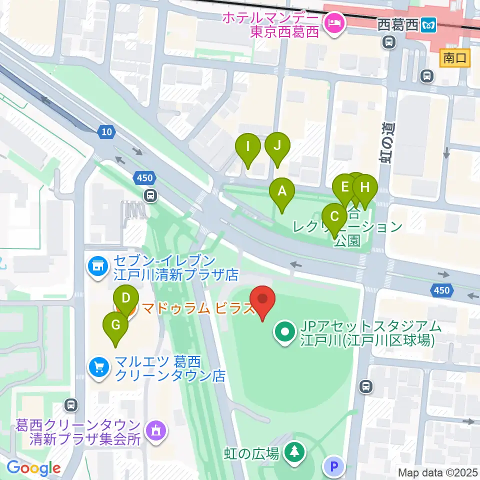 オーエンススタジアム江戸川周辺のファミレス・ファーストフード一覧地図