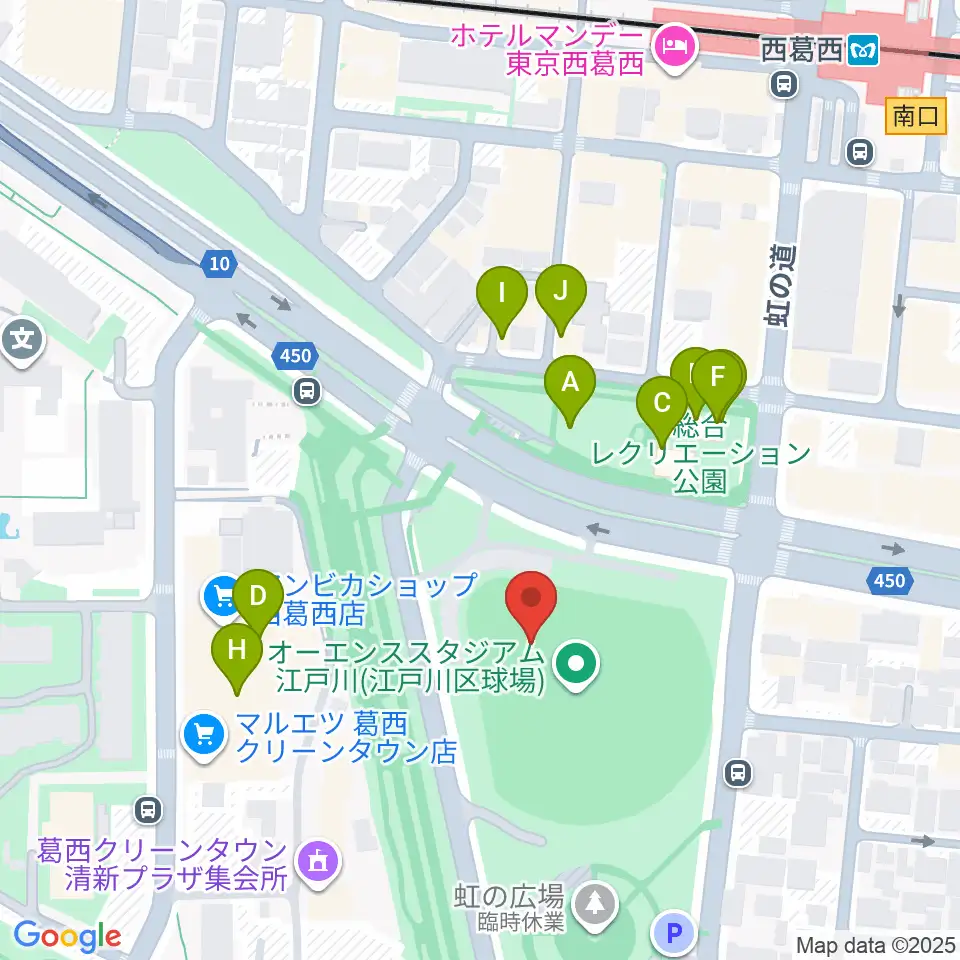 オーエンススタジアム江戸川周辺のファミレス・ファーストフード一覧地図