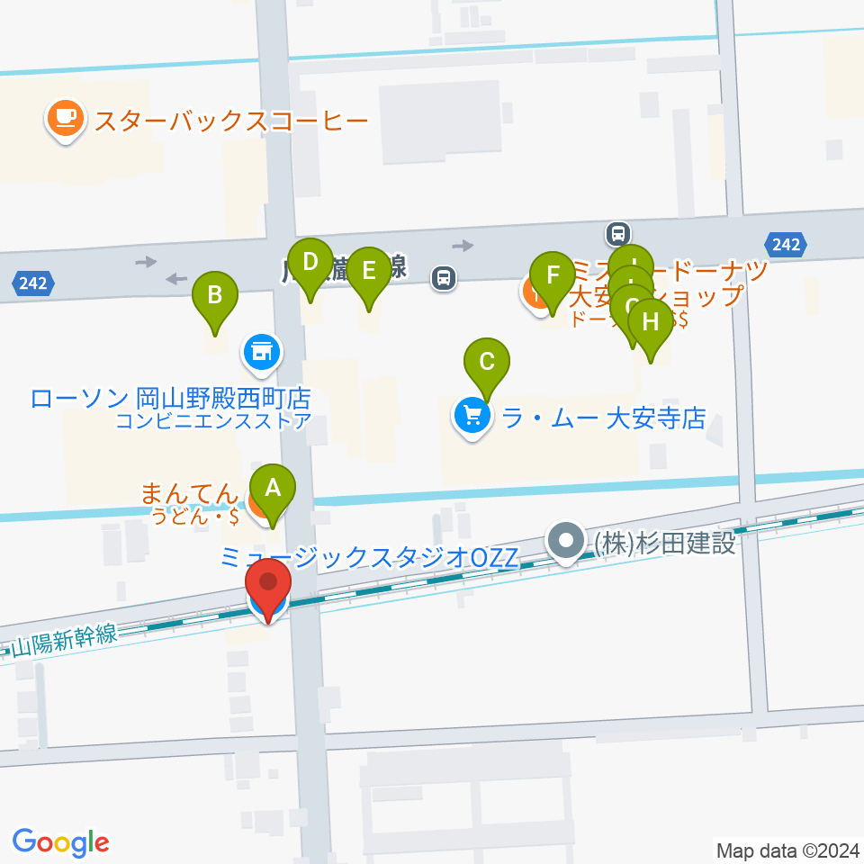 ミュージックスタジオOZZ周辺のファミレス・ファーストフード一覧地図