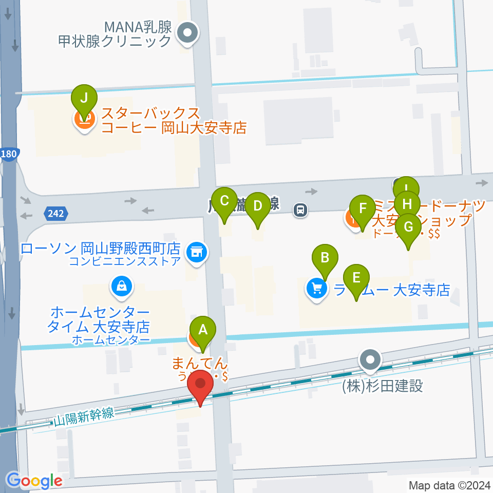 ミュージックスタジオOZZ周辺のファミレス・ファーストフード一覧地図