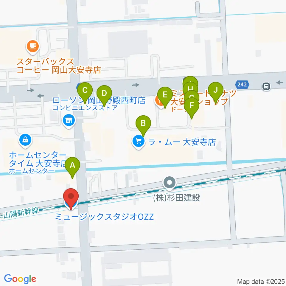 ミュージックスタジオOZZ周辺のファミレス・ファーストフード一覧地図