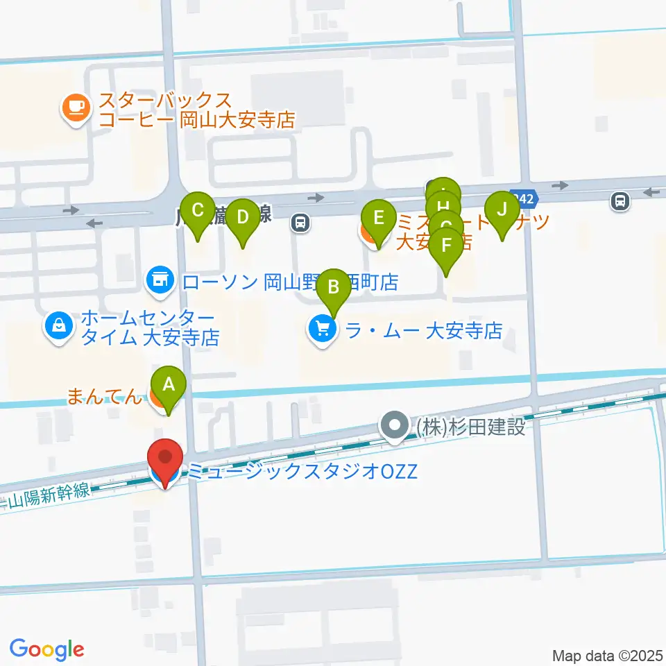 ミュージックスタジオOZZ周辺のファミレス・ファーストフード一覧地図