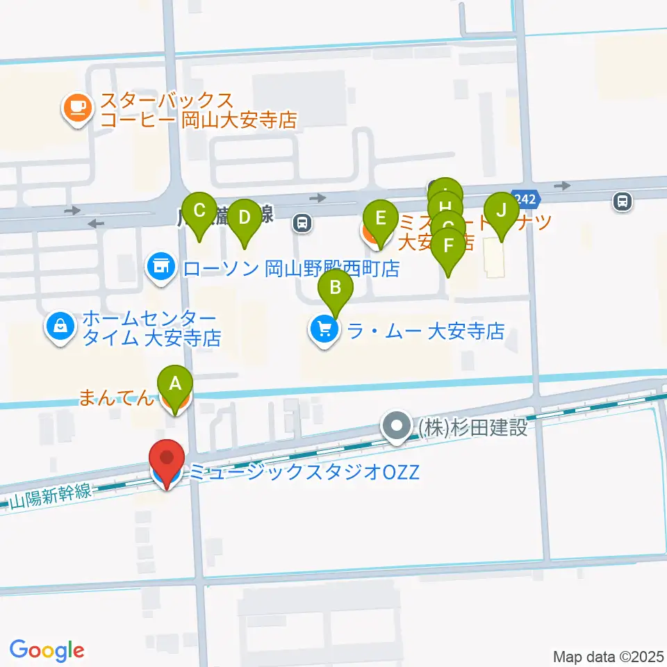 ミュージックスタジオOZZ周辺のファミレス・ファーストフード一覧地図