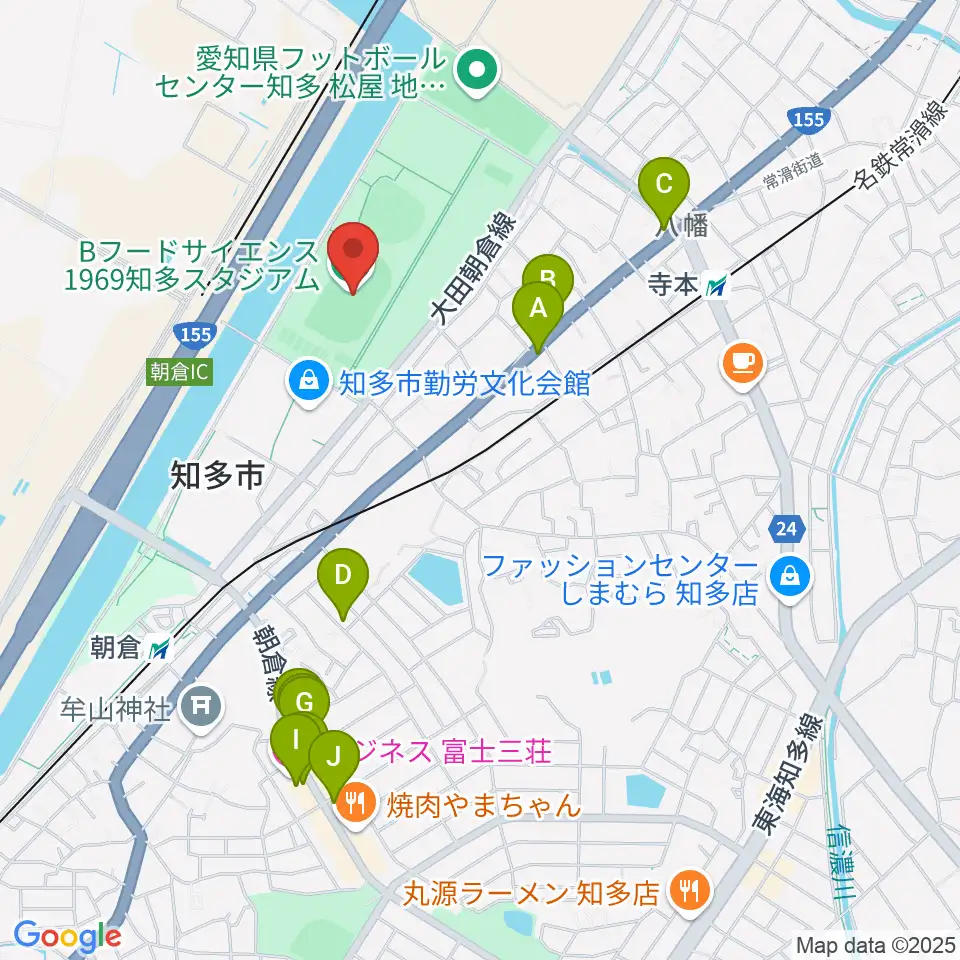 物産フードサイエンス1969知多スタジアム周辺のファミレス・ファーストフード一覧地図