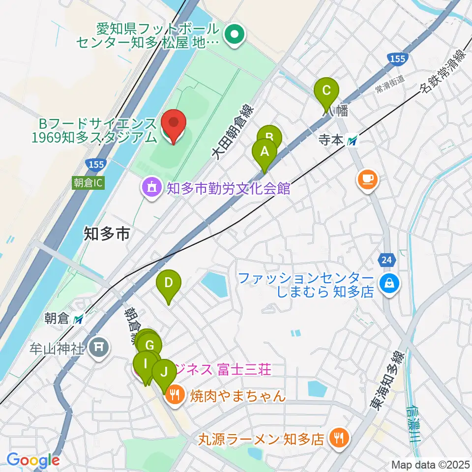 物産フードサイエンス1969知多スタジアム周辺のファミレス・ファーストフード一覧地図