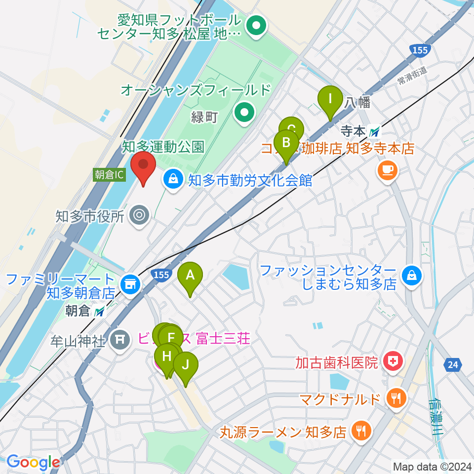 メディアス体育館ちた周辺のファミレス・ファーストフード一覧地図