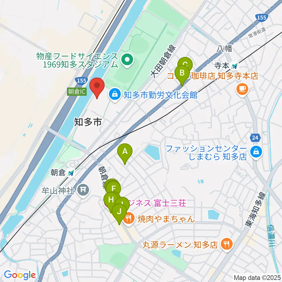 メディアス体育館ちた周辺のファミレス・ファーストフード一覧地図