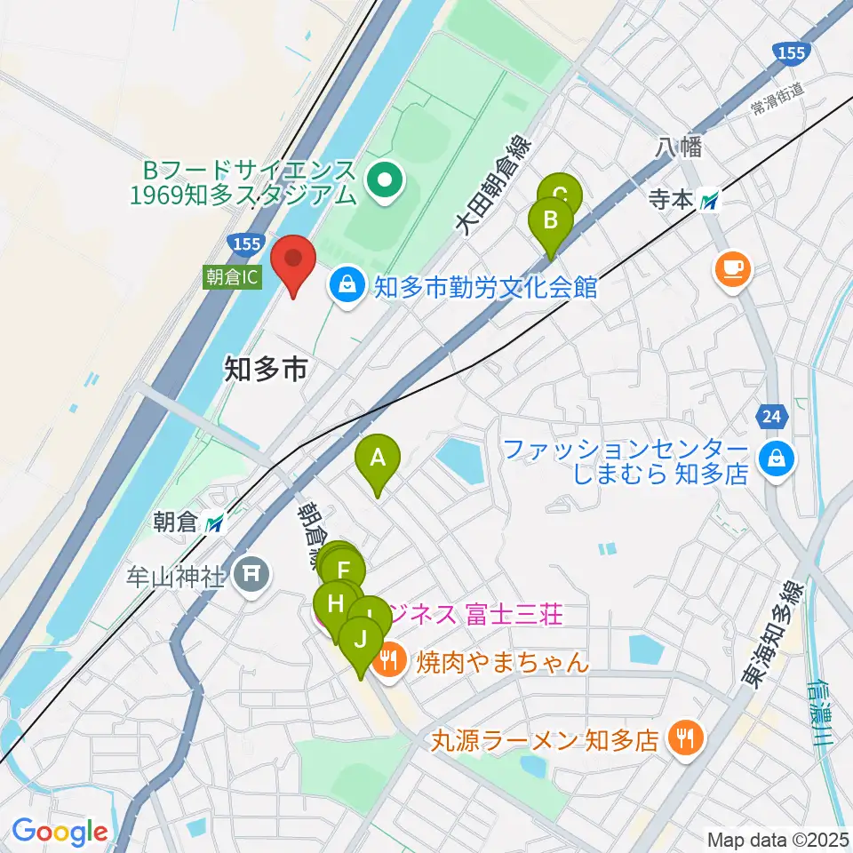 メディアス体育館ちた周辺のファミレス・ファーストフード一覧地図