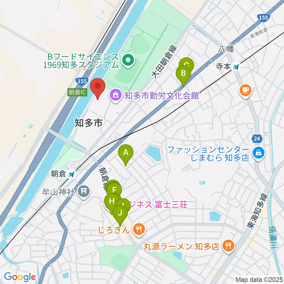 メディアス体育館ちた周辺のファミレス・ファーストフード一覧地図