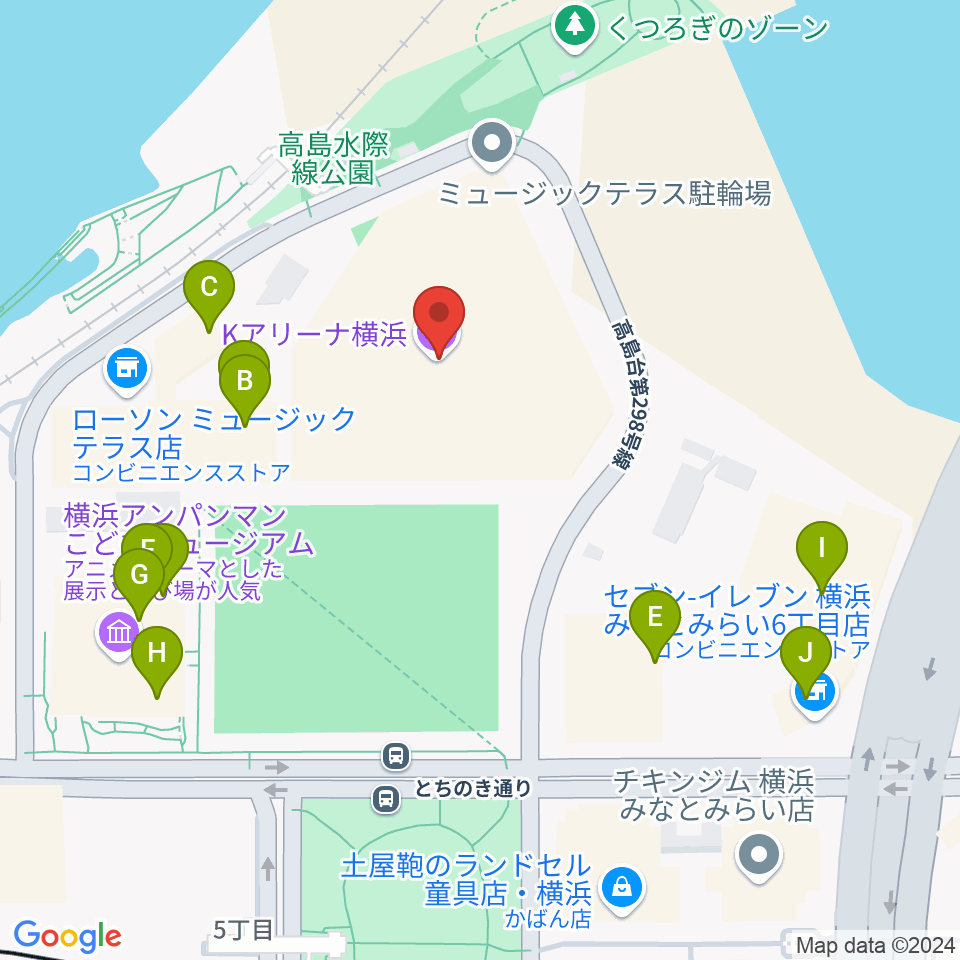 Kアリーナ横浜周辺のファミレス・ファーストフード一覧地図