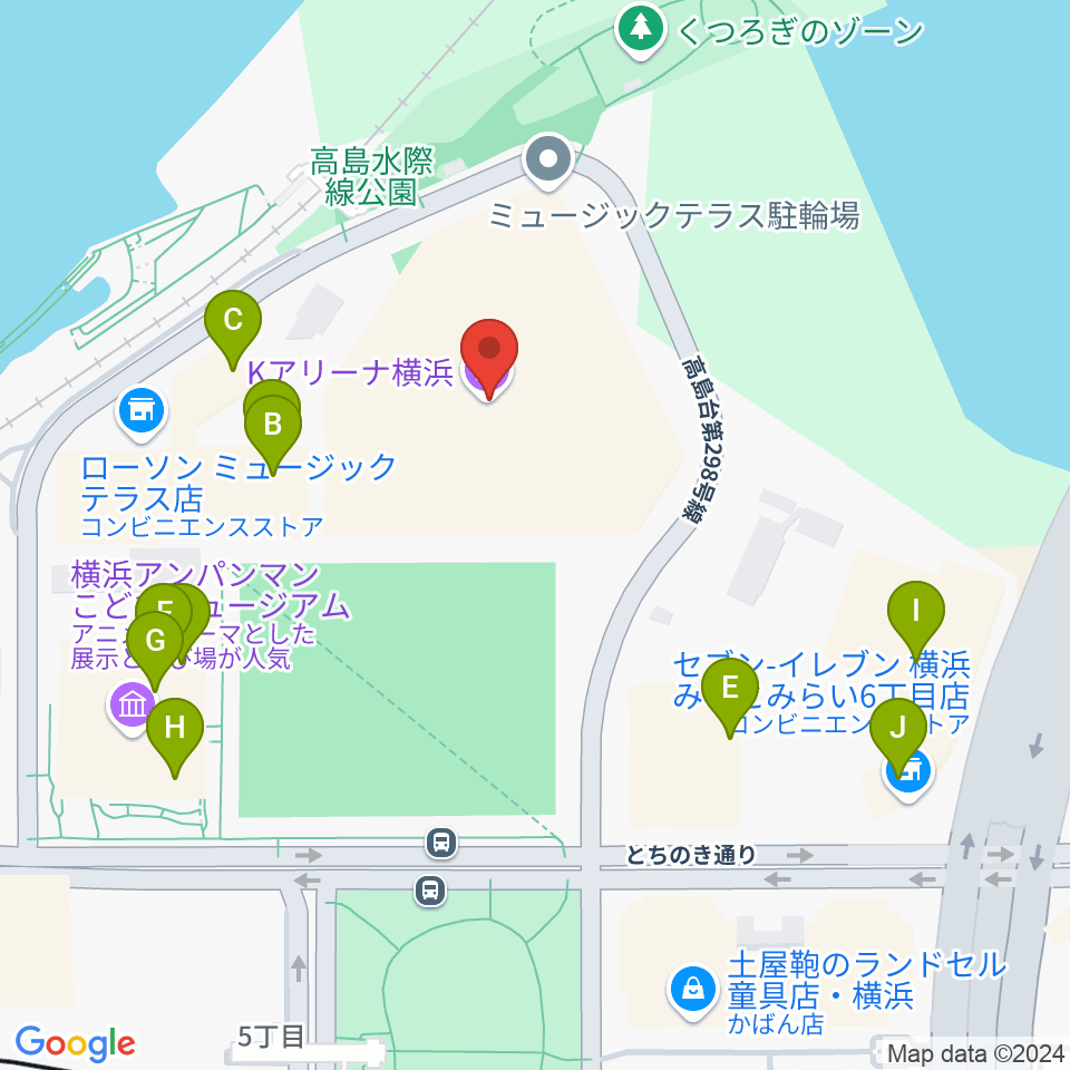 Kアリーナ横浜周辺のファミレス・ファーストフード一覧地図