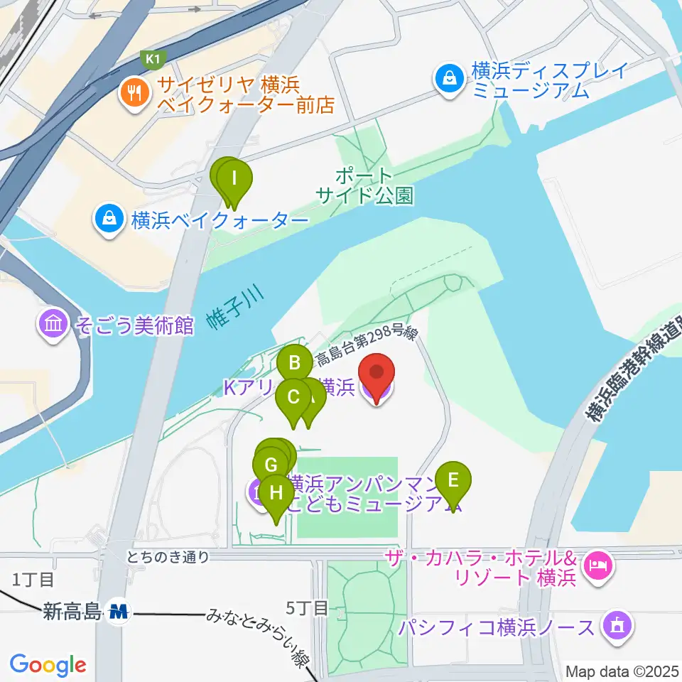 Kアリーナ横浜周辺のファミレス・ファーストフード一覧地図