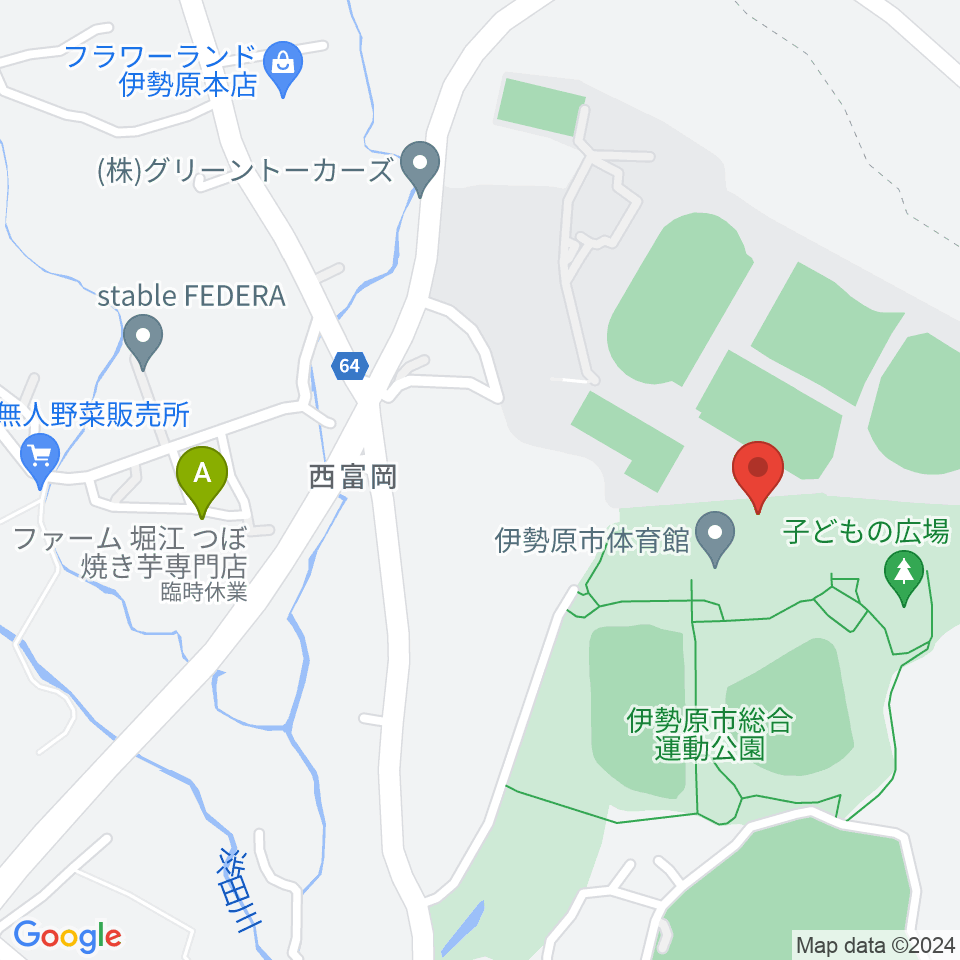 伊勢原市体育館周辺のファミレス・ファーストフード一覧地図