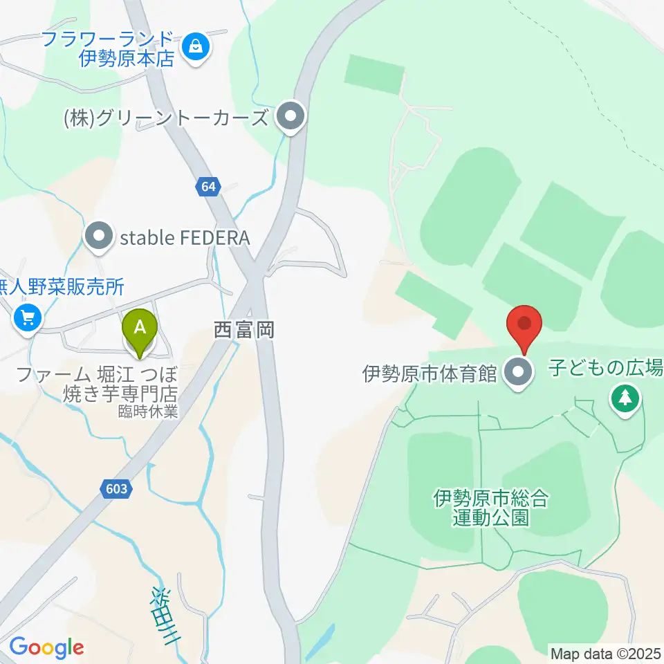 伊勢原市体育館周辺のファミレス・ファーストフード一覧地図