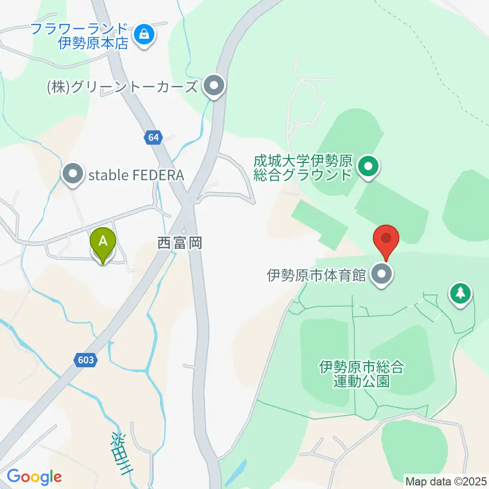 伊勢原市体育館周辺のファミレス・ファーストフード一覧地図