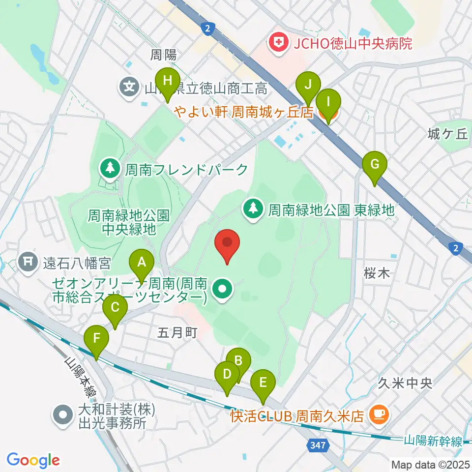 ゼオンアリーナ周南周辺のファミレス・ファーストフード一覧地図