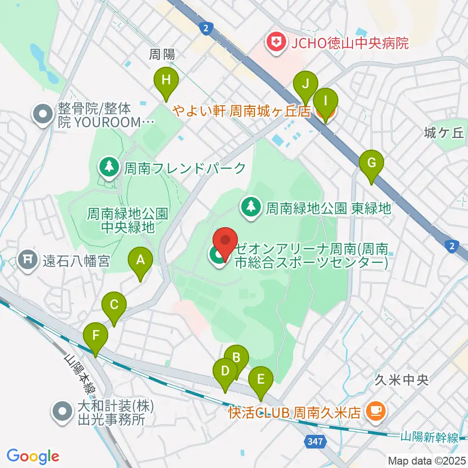 ゼオンアリーナ周南周辺のファミレス・ファーストフード一覧地図